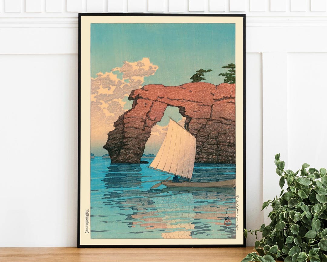 Poster Lago Kawaguchi Di Kawase Hasui | Stampa D'Arte 40x80 Cm | Quadro Blu Per Pareti | Decorazione Elegante Per Casa