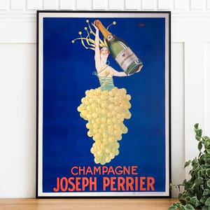 Póster vintage de champán Joseph Perrier, póster retro imprimible, arte mural moderno, impresión artística de restaurante, póster publicitario francés