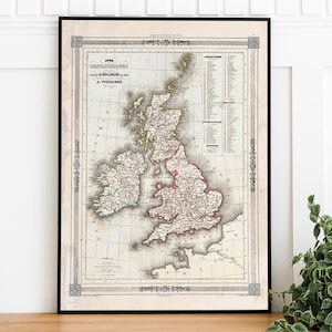 Vintage Map Of Britain Poster,Uk Map Wall Art, Digital Download, Travel Poster