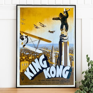 Póster clásico de la película King Kong, descarga digital vintage, arte mural moderno, decoración de cine, impresión en casa, coleccionable para fanáticos del cine