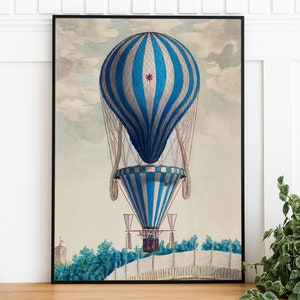 Retro Hot Air Balloon Art Print, Digital Download, Retro Printable Art Poster, Trendy Wall Art, Vintage Kids Room Print