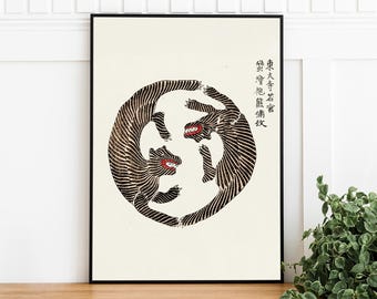 Stampa di tigri Taguchi Tomoki, arte giapponese su blocchi di legno, download digitale, decorazione Japandi