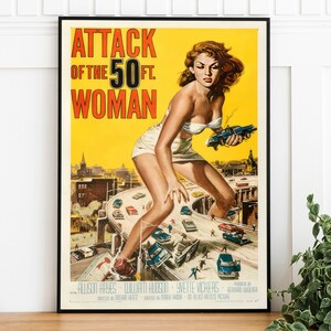 Classic Movie Poster, Attack of the 50ft Woman Poster, Vintage Digital Download, Trendy Wall Art, Cinema Room Wall Art, Print At Home