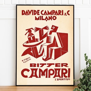 Poster del Campari Bitter di Fortunato Depero, download digitale, poster artistico retrò stampabile, arte murale alla moda, stampa artistica di ristoranti