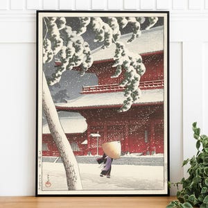Geisha in the Snow by Kawase Hasui | Japanese Woodblock Art | Japandi Decor | Vintage Wall Art | Digital Download