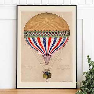 impression d'art vintage montgolfière, téléchargement numérique, affiche d'art imprimable rétro, art mural tendance, impression de chambre d'enfants