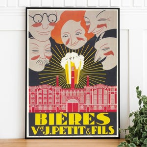 Vintage bierposter, digitale download, retro afdrukbare Biere-reclamekunstposter, restaurantkunstprint, keukenmuurkunst