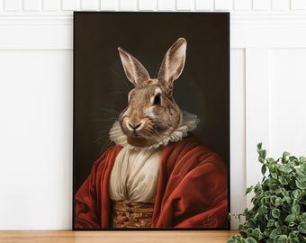 ウサギの肖像画 – ルネッサンス動物画、改変アートプリント、動物の頭