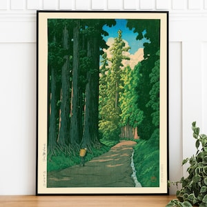 Vintage Kawase Hasui Road To Nikko Japanisches Poster, Japanischer Wald Wandkunst, Digitaler Download, Ukiyo-e Holzschnitt, Japandi Dekor