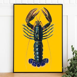 Vibrant Lobster Poster on Yellow Background | Art Print | Coastal Wall Decor | Bold Kitchen Art | Unique Wall Art