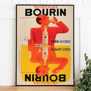Vintage französisches Werbeplakat, Bourin digitaler Download, Retro druckbare Kunst Poster, trendige Wandkunst, Restaurant Kunstdruck