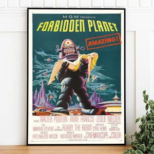 Klassischer verbotener Planet Filmplakat, Vintage digitaler Download, trendige Wandkunst, Kinoraumdekor, Druck zu Hause, Filmgeek Sammlerstück