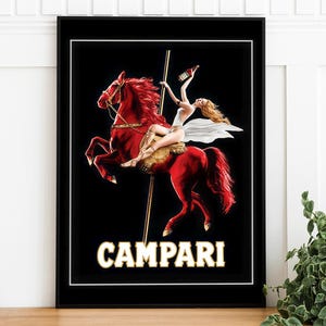 Vintage Campari Pferd Druck, Werbeplakat, digitaler Download, Retro druckbare Kunst Plakat, trendige Wandkunst, Restaurant Kunstdruck