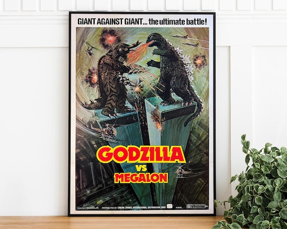 Classic Godzilla Vs Megalon Movie Poster, Vintage Digital Download