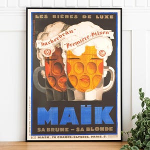 Vintage Maik-bierposter | Digitale download van Bieres | Retro art nouveau-print | Franse muurkunst | Restaurantinrichting