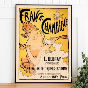 Vintage französischer Champagner Poster, digitaler Download, Retro druckbare Kunst Plakat, trendige Wandkunst, Restaurant Kunstdruck, Werbeplakat