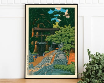Vintage Japanese Poster, Japanese Temple by Kawase Hasui, Digital Download, Retro Printable Art, Japandi Decor