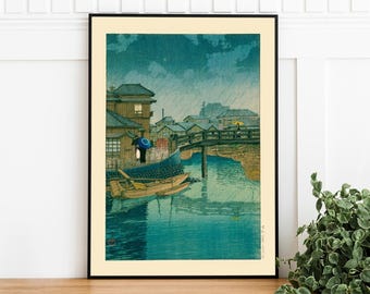 Vintage Japanese Poster, Shinagawa By Kawase Hasui, Digital Download, Ukiyo-e Woodblock Prints, Japandi Decor