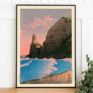 Póster vintage japonés del océano, ilustración de Kawase Hasui, arte náutico para pared, descarga digital, arte retro imprimible, decoración japonesa