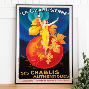 Vintage La Chablisienne Druck, digitaler Download, Retro druckbare Werbeposter, Restaurant Kunstdruck, Henri Le Monnier Kunst