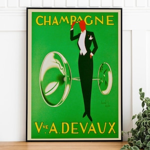 Poster vintage di champagne francese, download digitale, poster artistico retrò stampabile, arte murale alla moda, stampa artistica di ristoranti, poster pubblicitario
