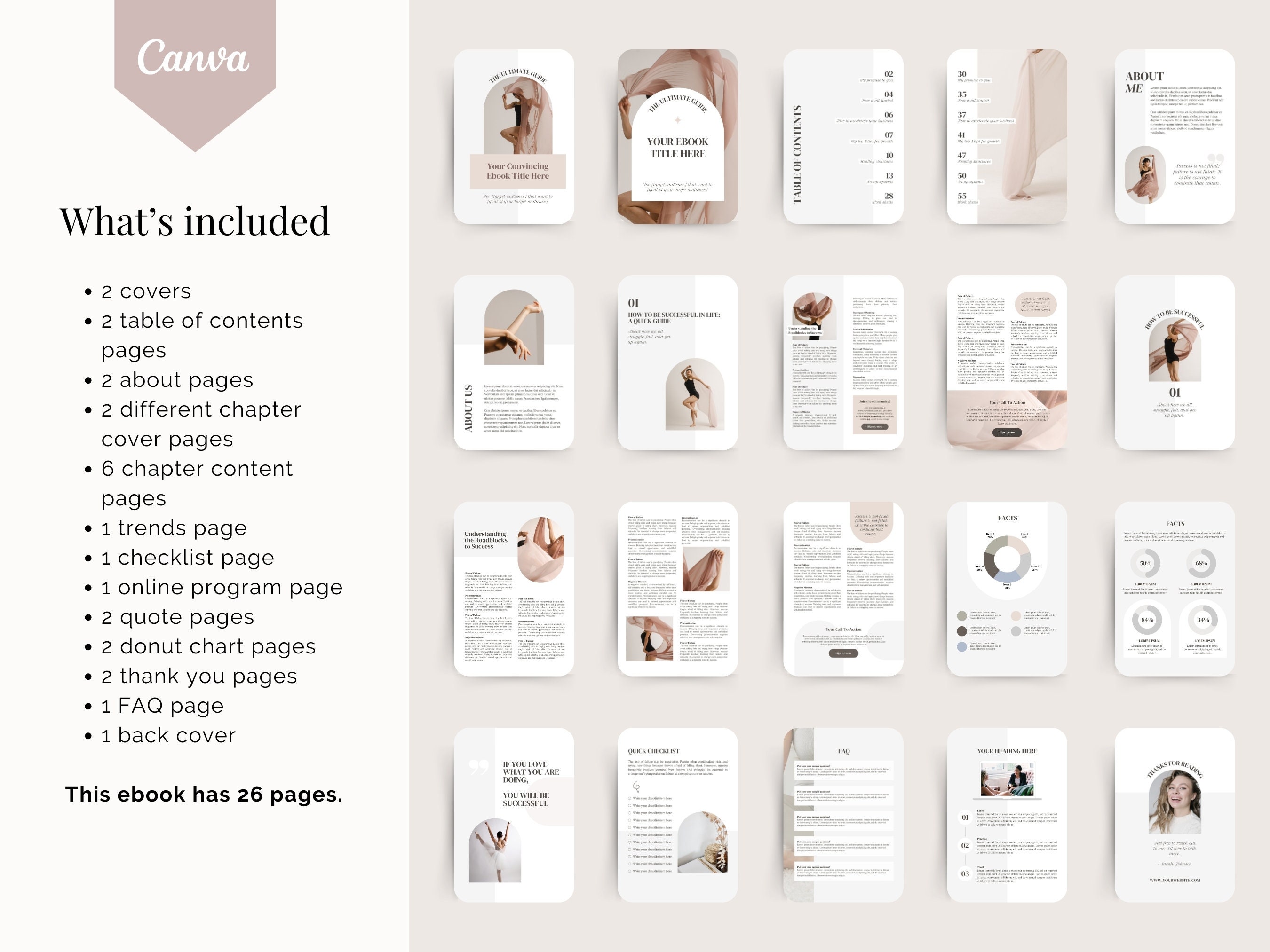 Aesthetic Minimalist Lead Magnet Ebook Template for Coaches | Fully Editable Beige Grey Workbook ...