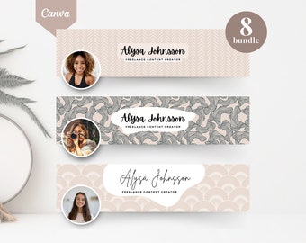 LinkedIn Banner Canva Template Bundle: 8 professional covers with fully editable patterns, aesthetic beige neutral