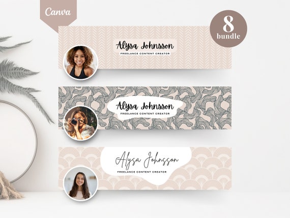 LinkedIn Banner Canva Template Bundle: 8 professional covers with fully editable patterns, aesthetic beige neutral