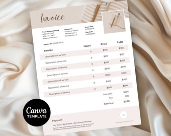 Canva Invoice Template for Small Businesses | Minimalist pink beige printable Billing Form | Photography & Services Client Invoice document