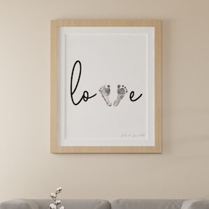 Poster with footprint of baby or newborn, memory, gift idea baby