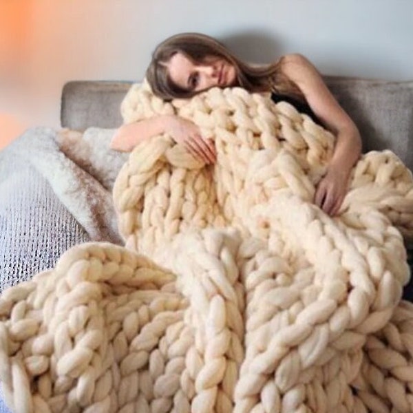 Soft Chunky Blanket, Wool Blanket, Solid Color Plush Blanket