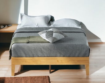 12 "-37" Massivholz-Platform-Bett, Loft-Bett-Steckplätze, modernes Bettrahmen der Mitte des Jahrhunderts, niedriges Bodenbett, rustikales handgefertigtes Kopfteil, König-Queen-Bett, Wolkenbett