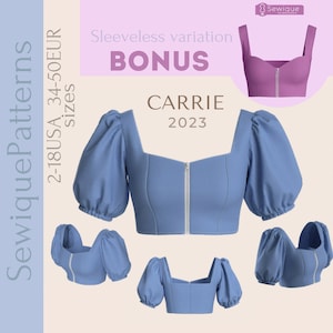 Patrón de costura de top corto, patrón de top bustier moderno en PDF, descarga instantánea, top inspirado en corsé DIY, A4, Carta, A0, todos los tamaños, EE. UU. 2-18, EUR 34-50