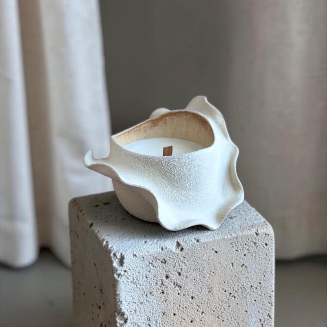 Handmade Soy Wax Candle | Sculptural Ceramic Bowl | Reusable Stoneware ...