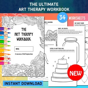 Cahier d'exercices sur l'art-thérapie | Counseling en thérapie TCC | Activités de santé mentale | Anxiété Colère Chagrin Émotions | Feuilles de travail imprimables
