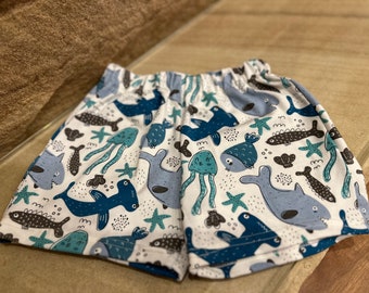 Handmade Boys Shorts (Casual Play or PJ shorts) - sharks and other fishies