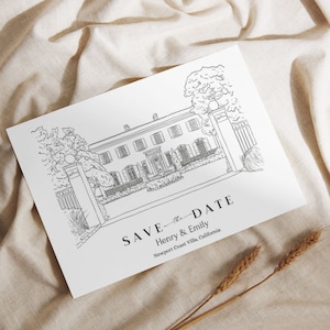 Illustrated Venue Wedding Invitation Personalized Wedding Invitation Card Custom Sketch of Wedding Venue Custom Wedding Invitation Template