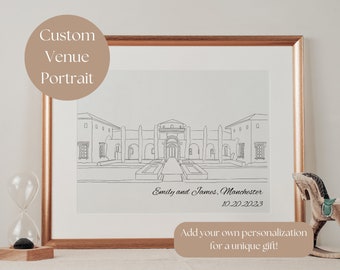 Anniversary Gift Custom Wedding Venue Portrait Gift for Her Personalized Wedding Venue Sketch Couple Gift Wedding Illustration Gift Couple