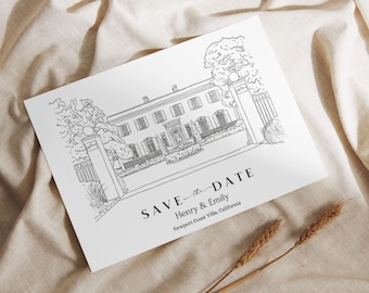 Illustrated Venue Wedding Invitation Personalized Wedding Invitation Card Custom Sketch of Wedding Venue Custom Wedding Invitation Template