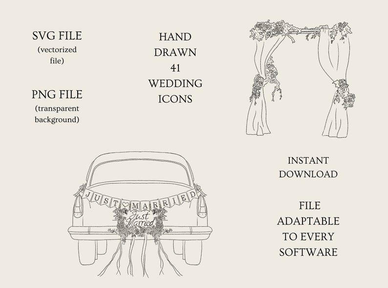 Wedding Icon Clipart Hand Drawn Bundle Wedding Icon SVG Hand Drawn ...