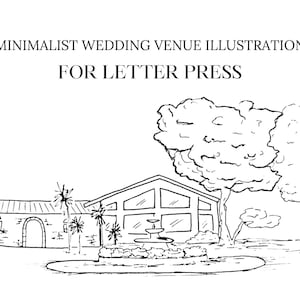 Letterpress Wedding Invitation Venue Illustration Custom Sketch Wedding Venue for Letterpress Wedding Venue Invitation Custom Illustration