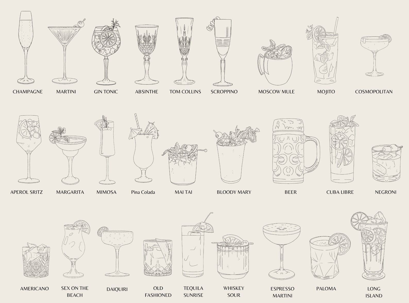 Cocktail Bundle SVG Hand Drawn Cocktail Clipart PNG Custom Cocktail ...