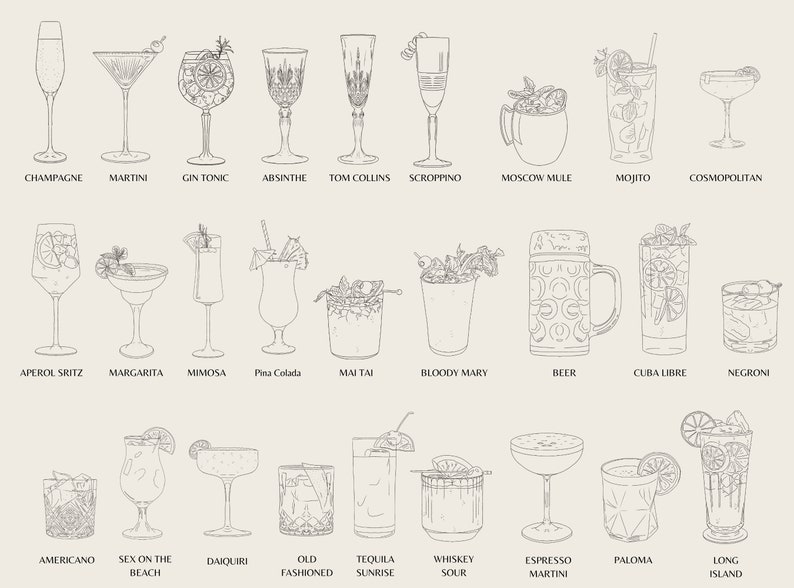 Cocktail Bundle SVG Hand Drawn Cocktail Clipart PNG Custom Cocktail ...