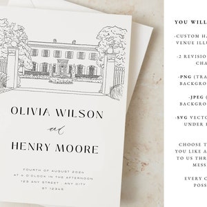 Wedding Venue Sketch Invitation Custom Wedding Venue Illustration for ...