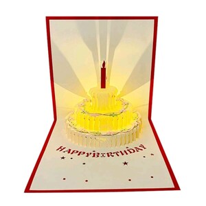 3D Carte Pop Up happy birthday joyeux Anniversaire Gâteau Surgir, Carte De Vœux Avec Musique & Lampe et Enveloppe image 8