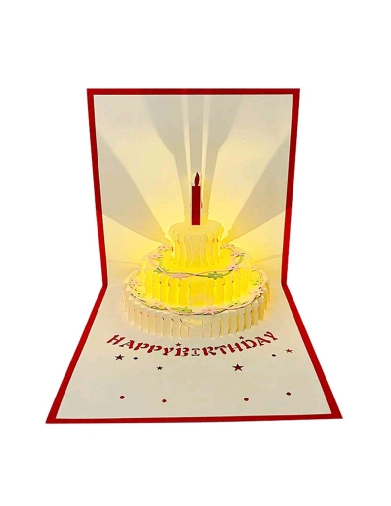 3D Carte Pop Up happy birthday joyeux Anniversaire Gâteau Surgir, Carte De Vœux Avec Musique & Lampe et Enveloppe image 8