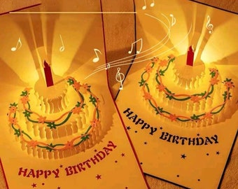 3D Carte Pop Up happy birthday" joyeux Anniversaire " Gâteau Surgir, Carte De Vœux Avec Musique & Lampe et Enveloppe