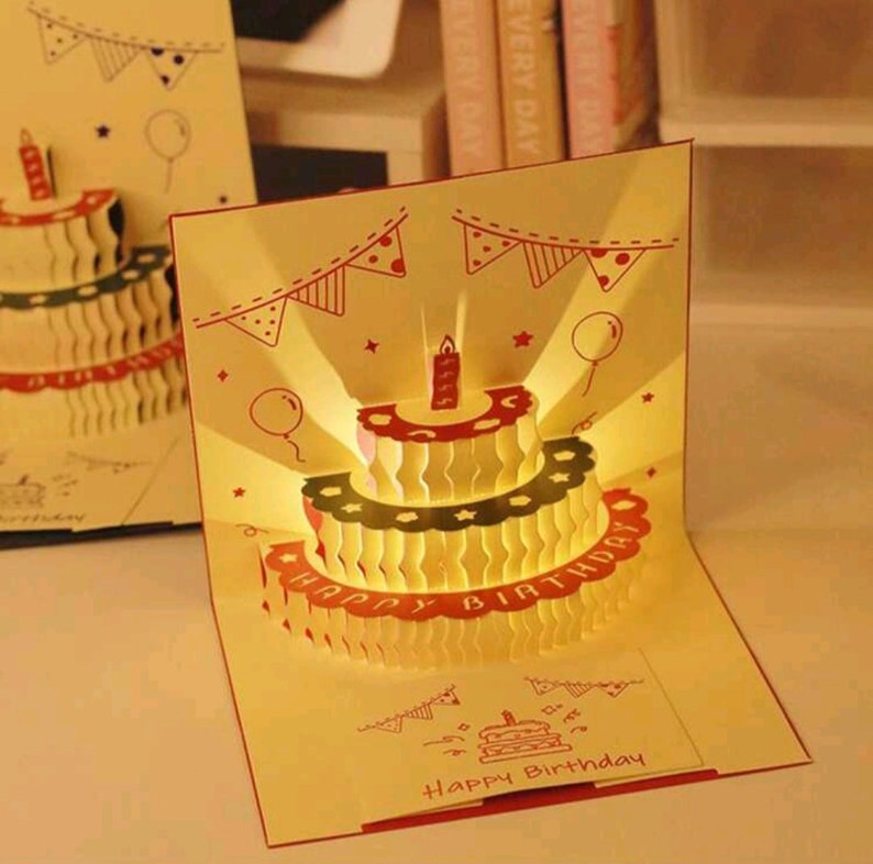 3D Carte Pop Up happy birthday joyeux Anniversaire Gâteau Surgir, Carte De Vœux Avec Musique & Lampe et Enveloppe image 6
