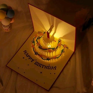 3D Carte Pop Up happy birthday joyeux Anniversaire Gâteau Surgir, Carte De Vœux Avec Musique & Lampe et Enveloppe image 5