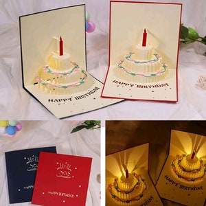 3D Carte Pop Up happy birthday joyeux Anniversaire Gâteau Surgir, Carte De Vœux Avec Musique & Lampe et Enveloppe image 3